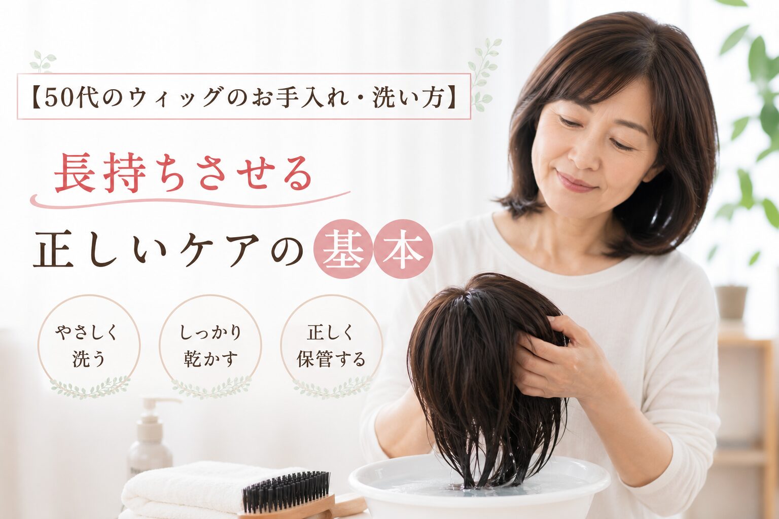 ウィッグを手入れする女性
