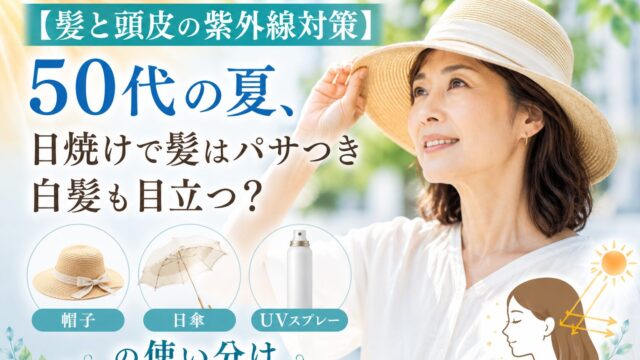 紫外線対策をしてお出かけしている50代女性