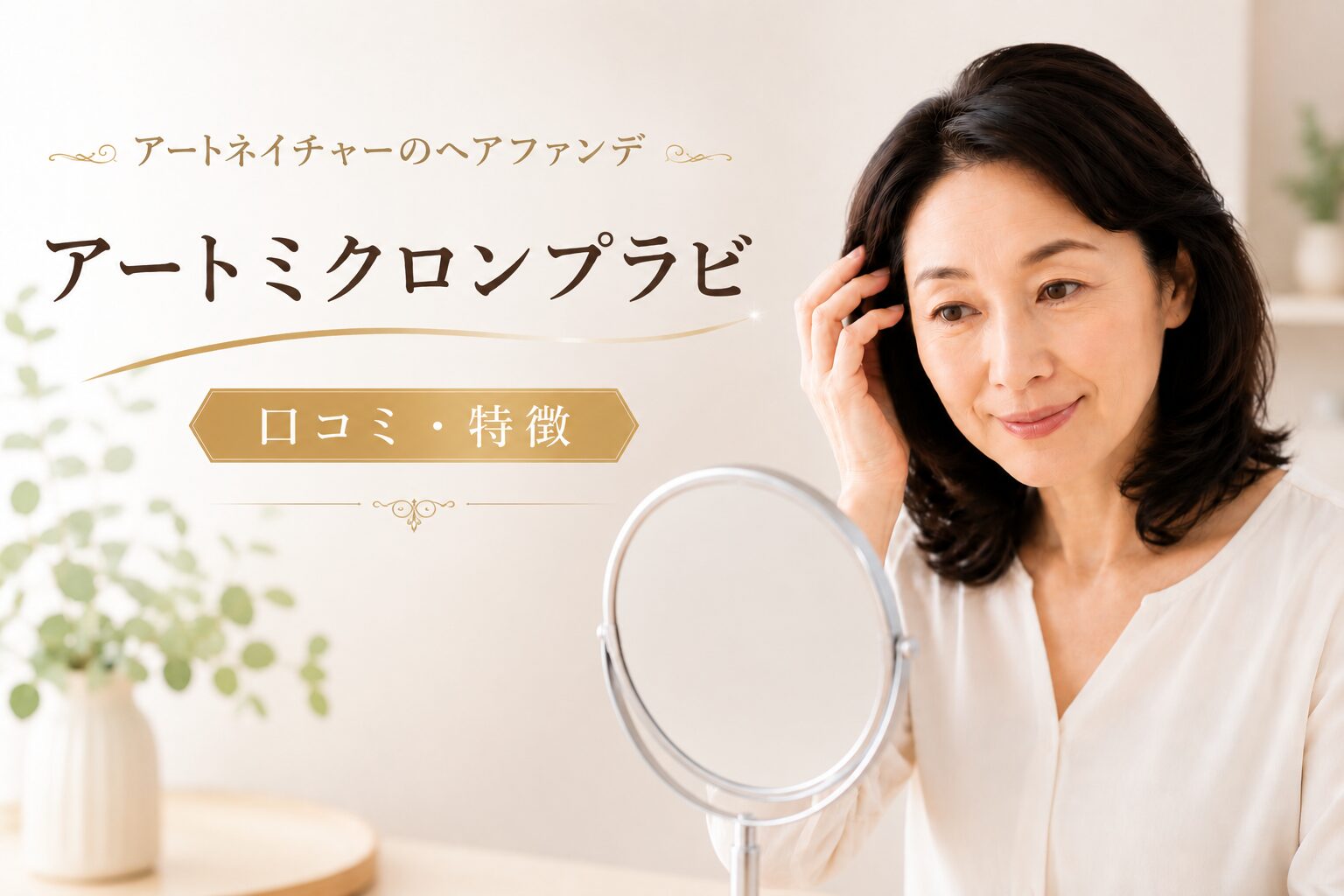 鏡を見ている50代女性